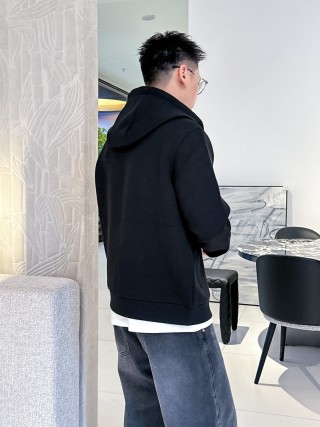 Black Zip Hoodie Jacket with Red Accent Stripe view 7