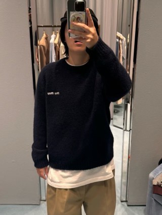 Navy Crew Neck Knit Sweater with Embroidered Logo view 2