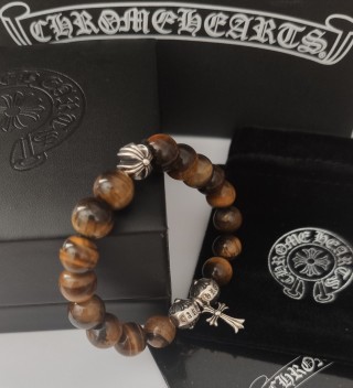 Chrome Hearts Tiger's Eye Cross Charm Beaded Bracelet view 2