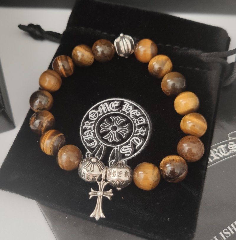 Chrome Hearts Tiger's Eye Cross Charm Beaded Bracelet view