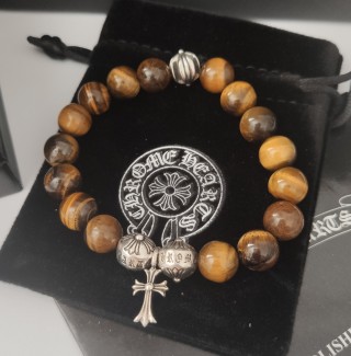Chrome Hearts Tiger's Eye Cross Charm Beaded Bracelet view 3