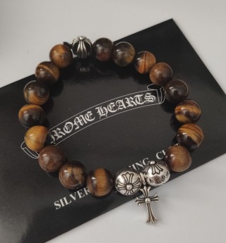 Chrome Hearts Tiger's Eye Cross Charm Beaded Bracelet view 4