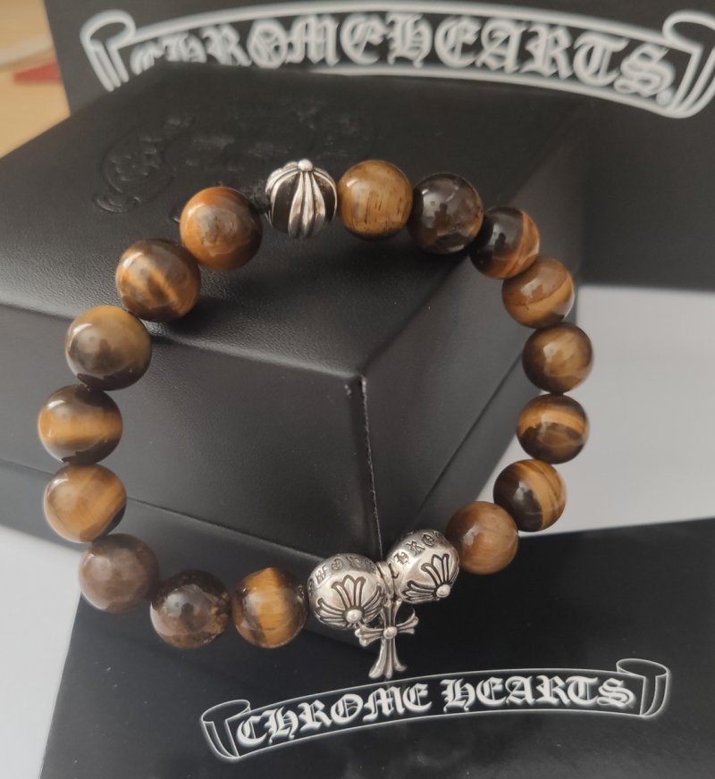 Chrome Hearts Tiger's Eye Cross Charm Beaded Bracelet view