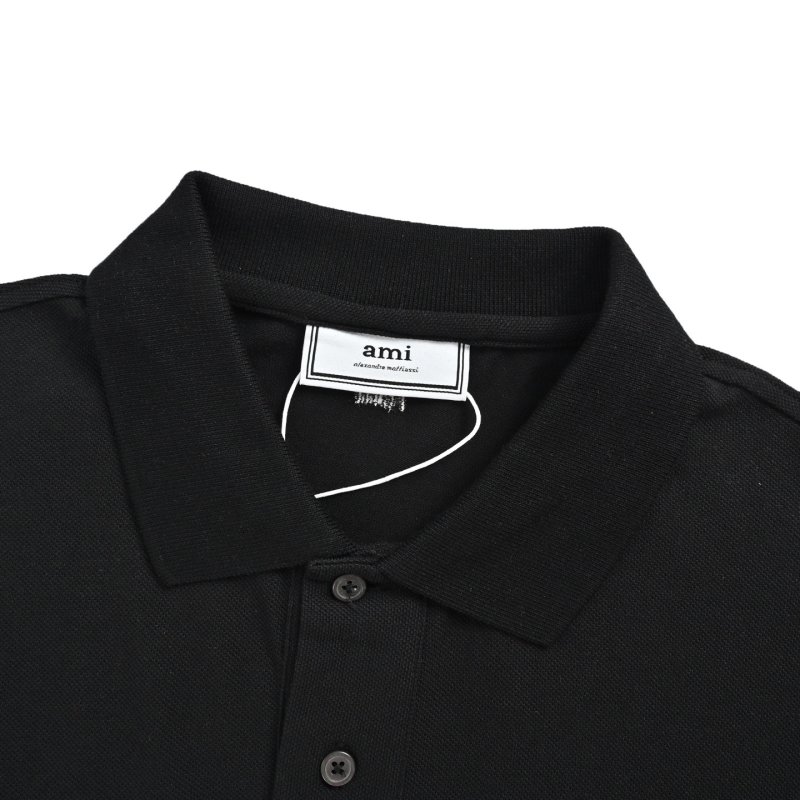 Ami Black Short Sleeve Polo T-Shirt with Red Heart Logo view