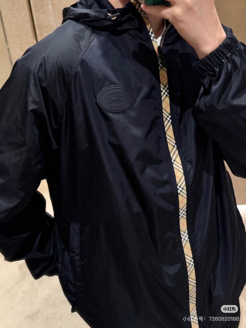 Burberry Vintage Check Hooded Windbreaker Jacket Black