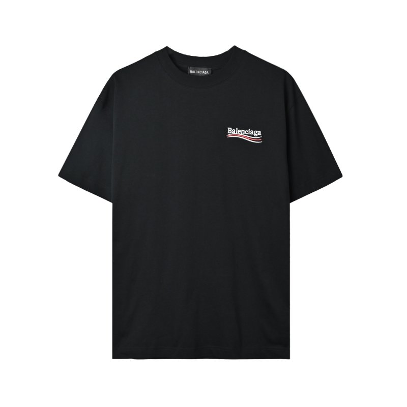 Black Oversized T-Shirt with Blue Striped Puffed Sleeves view