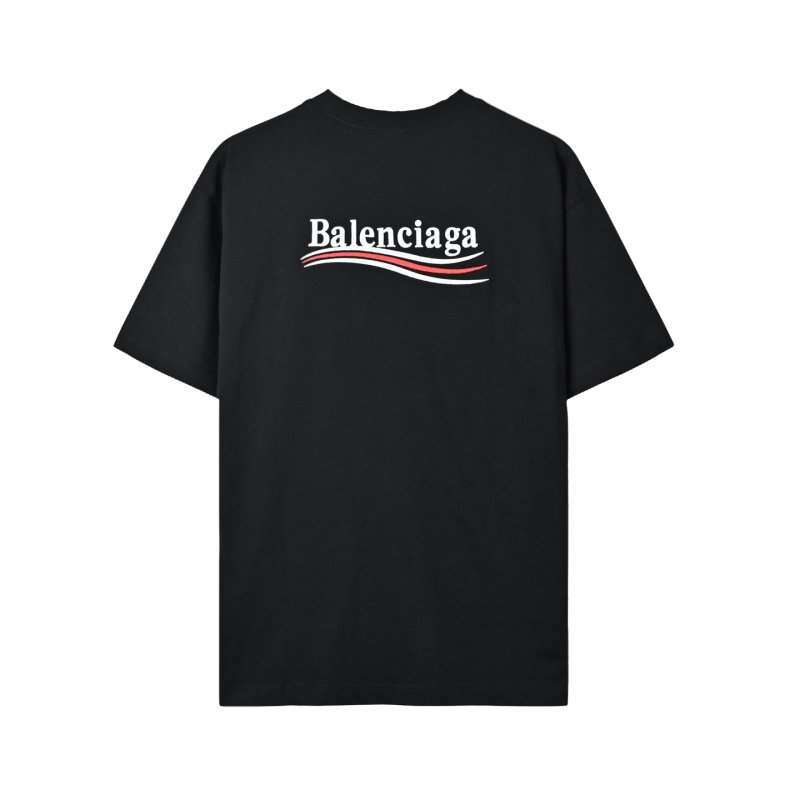 Black Oversized T-Shirt with Blue Striped Puffed Sleeves view