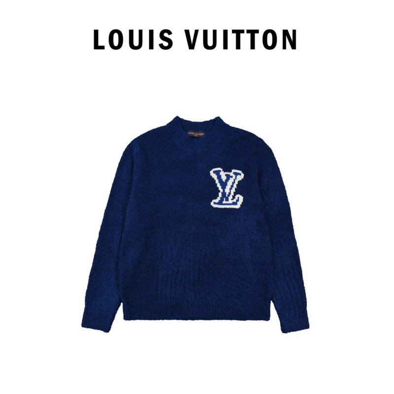 Louis Vuitton Blue Wool Knit Sweater with Logo Embroidery view