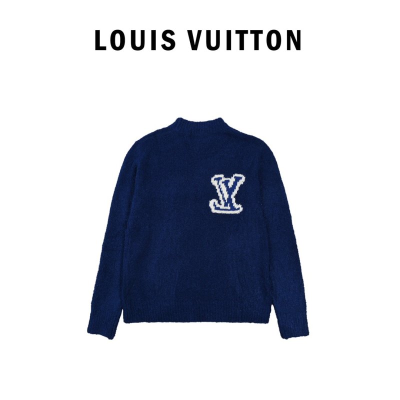 Louis Vuitton Blue Wool Knit Sweater with Logo Embroidery view