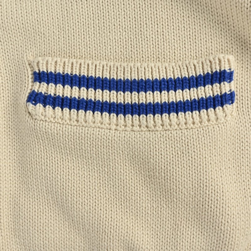 Cream & Royal Blue Stripe Cardigan with Embroidered Logo view