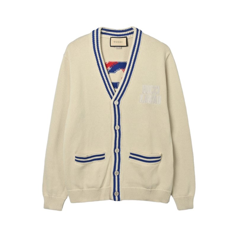 Cream & Royal Blue Stripe Cardigan with Embroidered Logo view