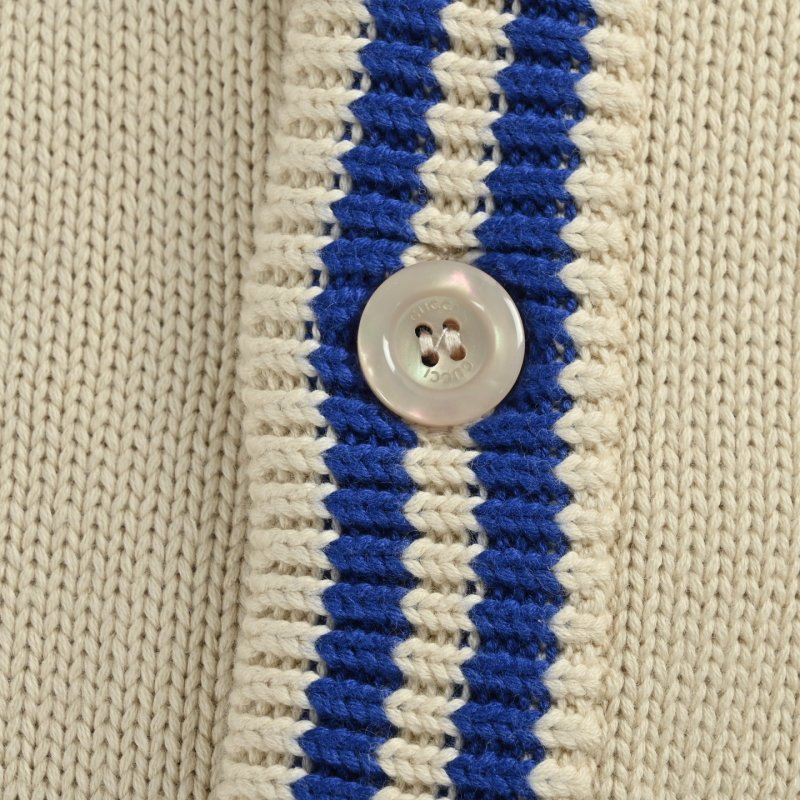 Cream & Royal Blue Stripe Cardigan with Embroidered Logo view