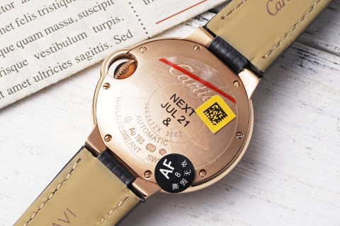 Cartier Ballon Bleu 33mm Rose Gold Diamond Watch Black Leather view 8