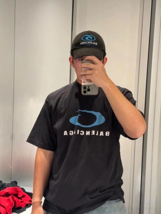 Balenciaga Blue Logo Black T-Shirt view 2