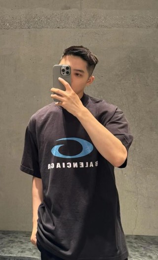 Balenciaga Blue Logo Black T-Shirt view 3