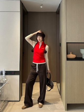 Essentials Brown Track Pants with Cream Drawstring view 2