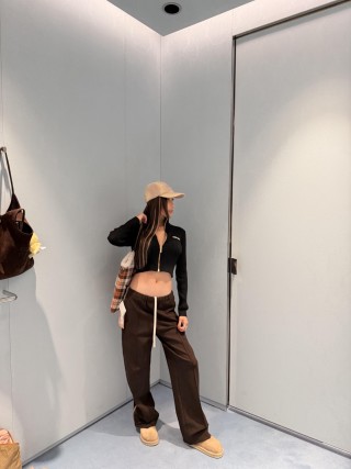 Essentials Brown Track Pants with Cream Drawstring view 5