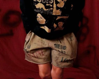 Essentials Vintage Graphic Beige Shorts view 6