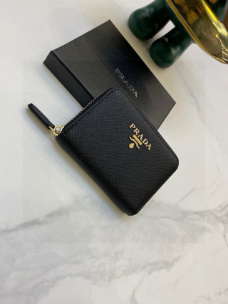 Prada Black Saffiano Card Holder Wallet view 1