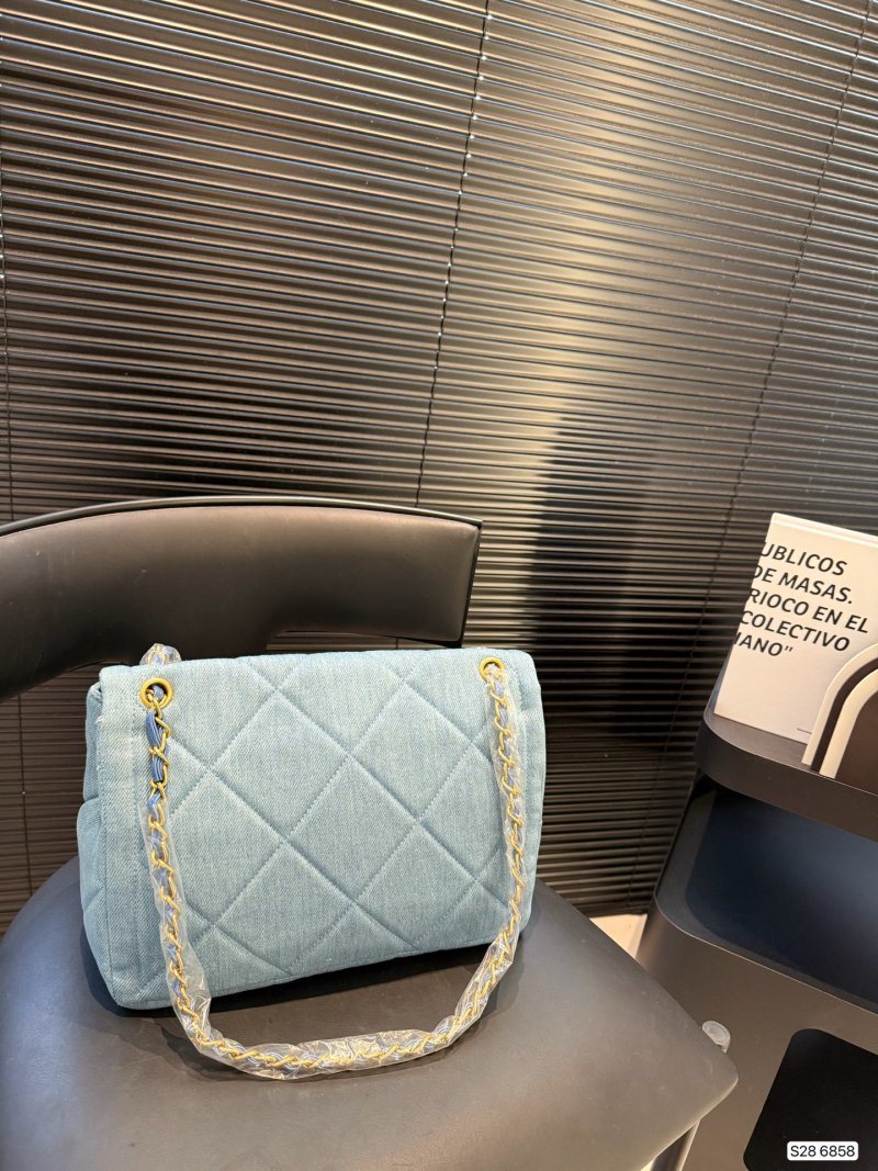 Chanel Quilted Denim Chain Shoulder Bag Light Blue view