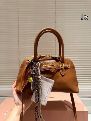 Miu Miu Shell Brown Leather Top Handle Bag view 1
