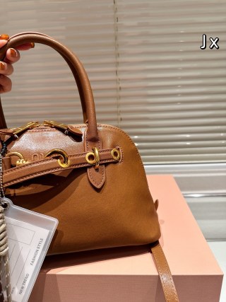Miu Miu Shell Brown Leather Top Handle Bag view 4