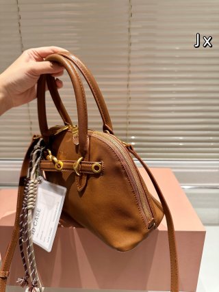 Miu Miu Shell Brown Leather Top Handle Bag view 5