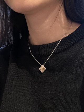 Silver Flower Pendant Necklace - Delicate Chain view 6