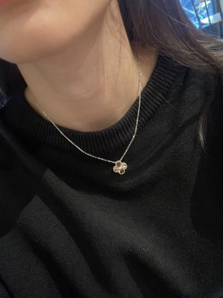 Silver Flower Pendant Necklace - Delicate Chain view 7