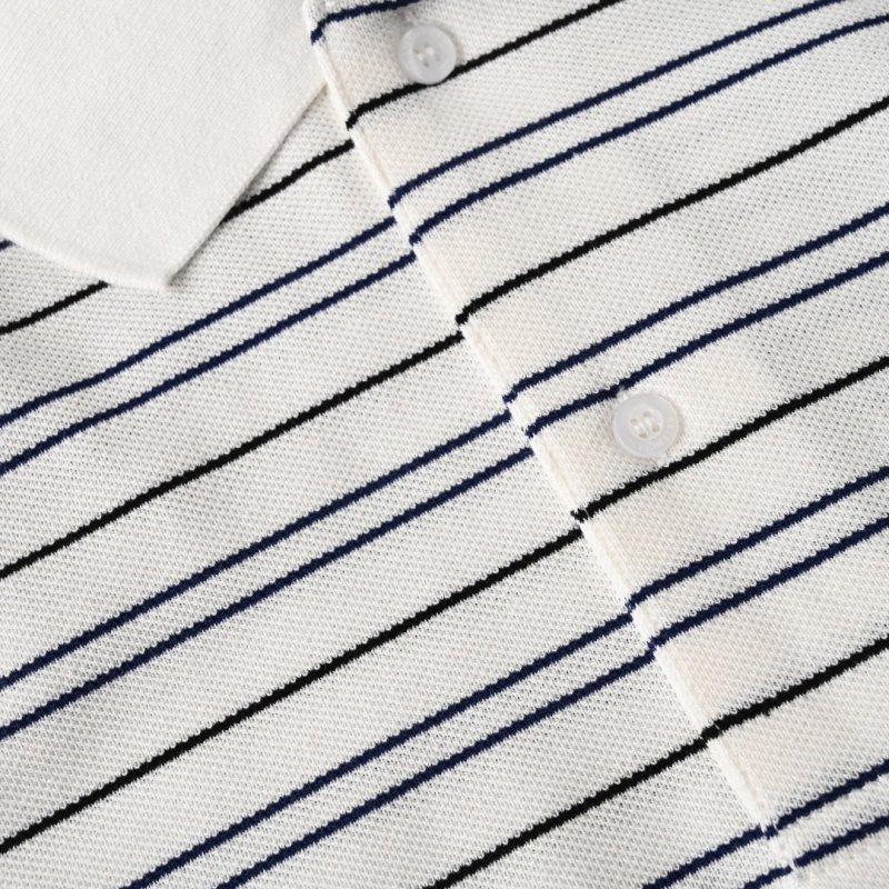 Lacoste Classic Striped Polo Shirt - Cream Navy view