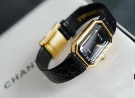 Chanel Premiere Vintage Gold Black Leather Watch view 1