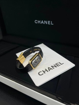 Chanel Premiere Vintage Gold Black Leather Watch view 6