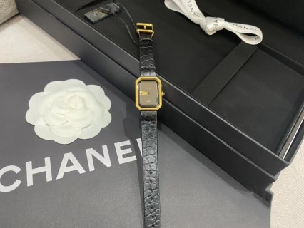 Chanel Premiere Vintage Gold Black Leather Watch view 7