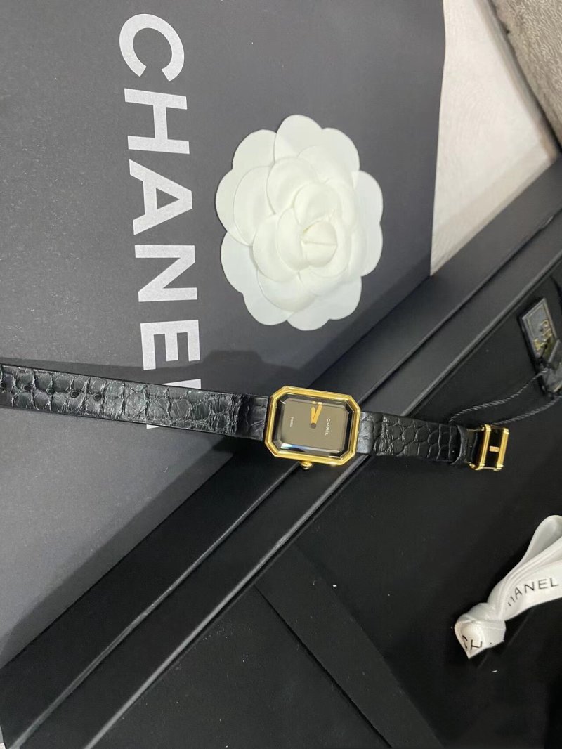 Chanel Premiere Vintage Gold Black Leather Watch view