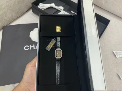 Chanel Premiere Vintage Gold Black Leather Watch view 9