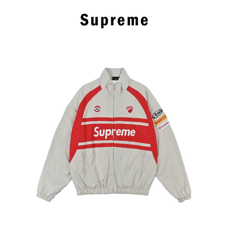 Red & White Colour-Block Windbreaker Jacket view