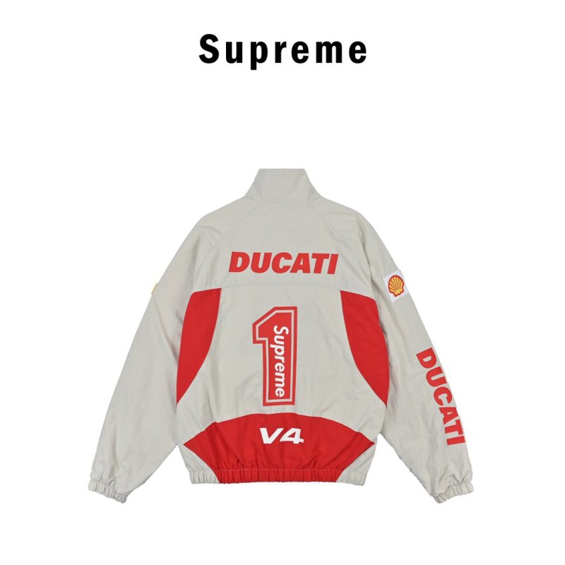 Red & White Colour-Block Windbreaker Jacket view