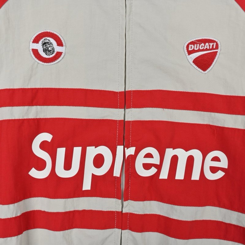Red & White Colour-Block Windbreaker Jacket view