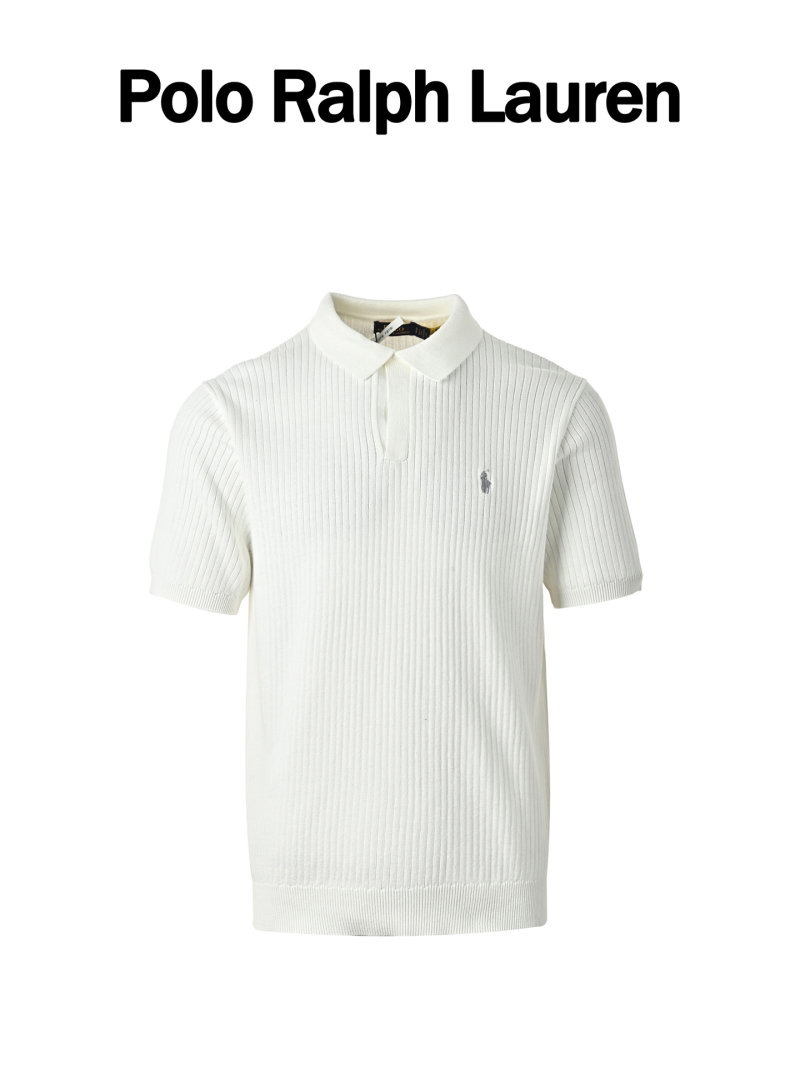 Ralph Lauren White Ribbed Polo Shirt view