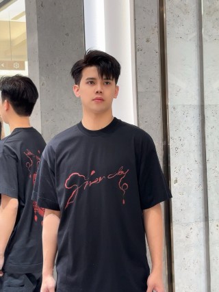 Black Short Sleeve T-Shirt with Red Graphic Print view 1