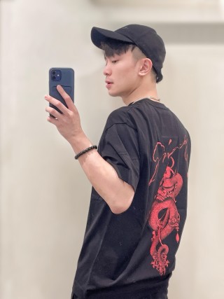Black Short Sleeve T-Shirt with Red Graphic Print view 2