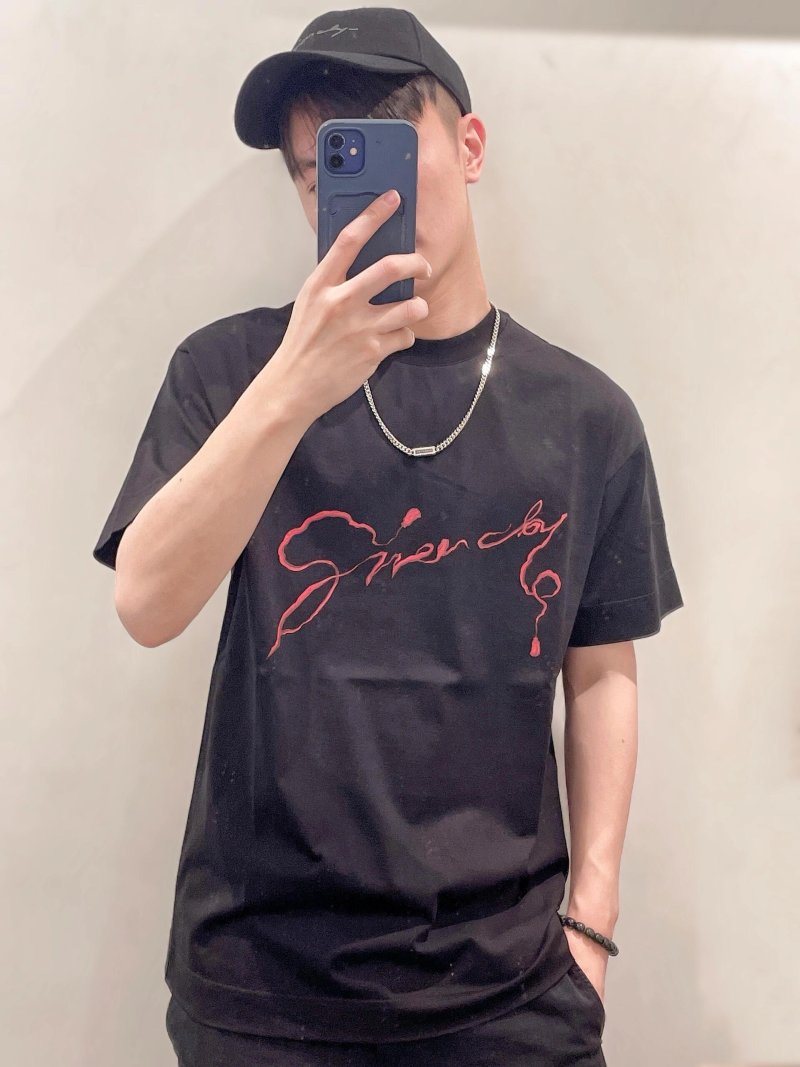 Black Short Sleeve T-Shirt with Red Graphic Print view