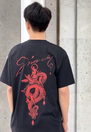Black Short Sleeve T-Shirt with Red Graphic Print view 4