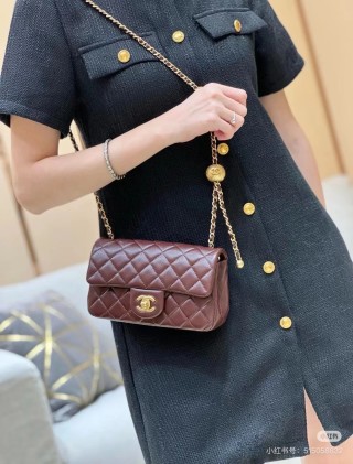 Chanel Quilted Burgundy Shoulder Bag with Gold Chain view 1