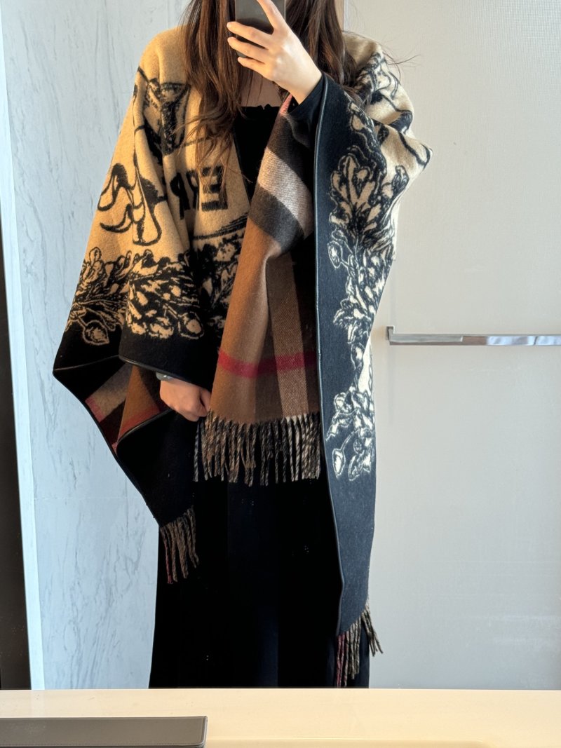 Burberry Knight Crest Double-Face Jacquard Wrap Scarf Black Gold