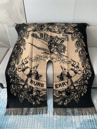 Burberry Knight Crest Double-Face Jacquard Wrap Scarf Black Gold view 8