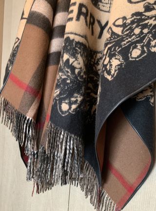 Burberry Knight Crest Double-Face Jacquard Wrap Scarf Black Gold view 9
