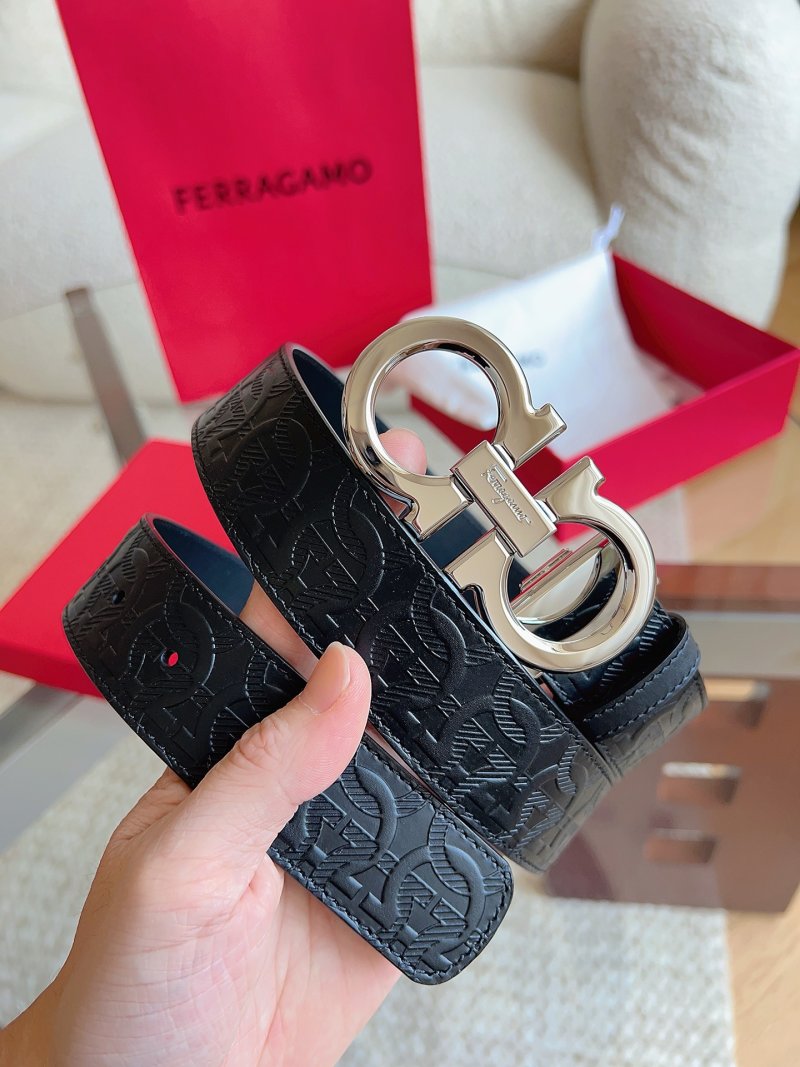Ferragamo Black Leather Belt with Gancini Buckle
