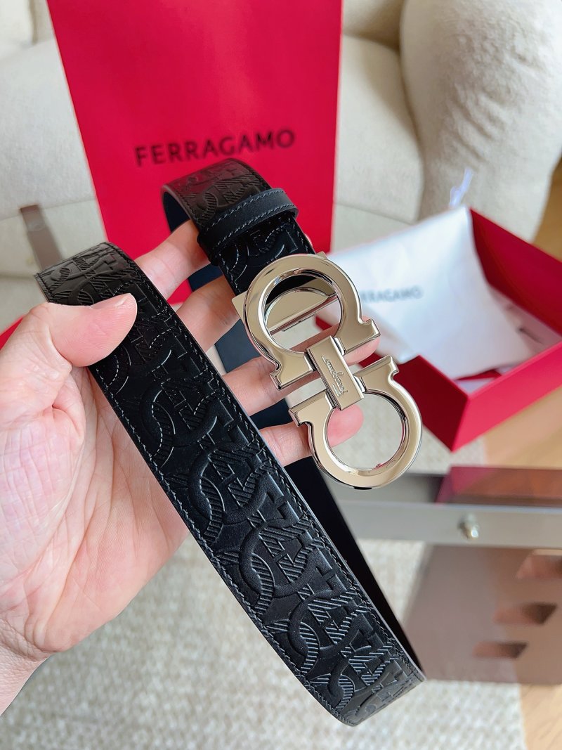 Ferragamo Black Leather Belt with Gancini Buckle view