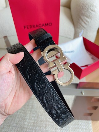 Ferragamo Black Leather Belt with Gancini Buckle view 2